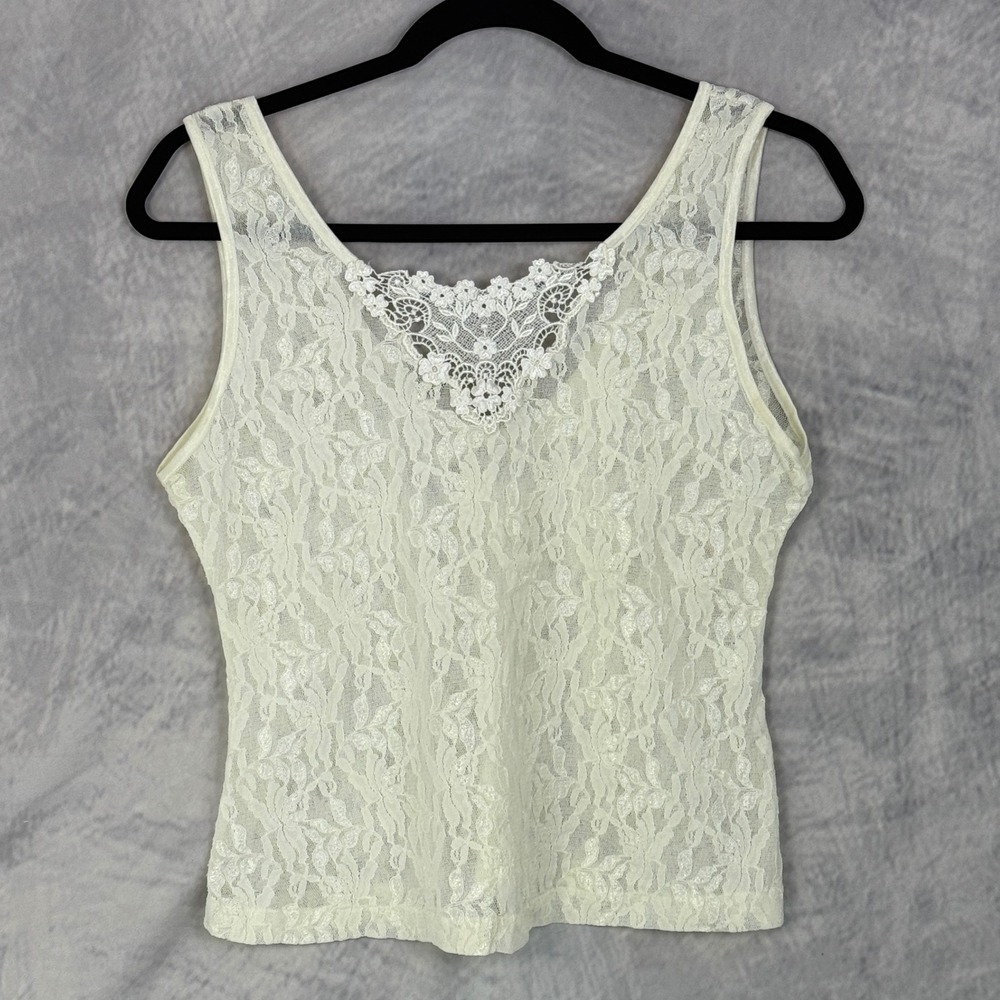Vtg y2k Cinema Etoile Lace Tank Top Cream Ivory Women's sz L fairycore, indie